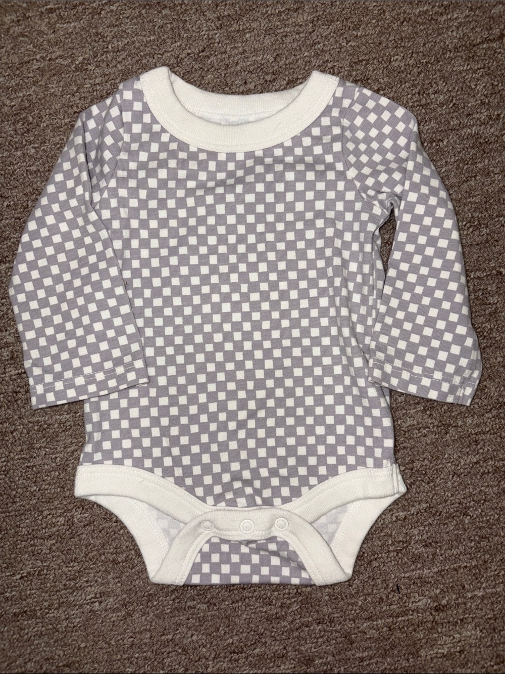 Cat & Jack Gray and White Checkered Long-Sleeve Baby Bodysuit